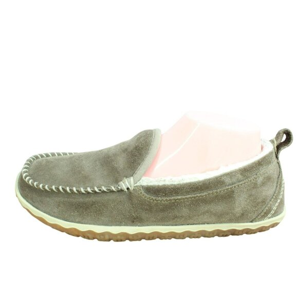 LL Bean Dark Cement Suede Fleece Lined Mountain Moccasin Slippers 9 M - Picture 1 of 9